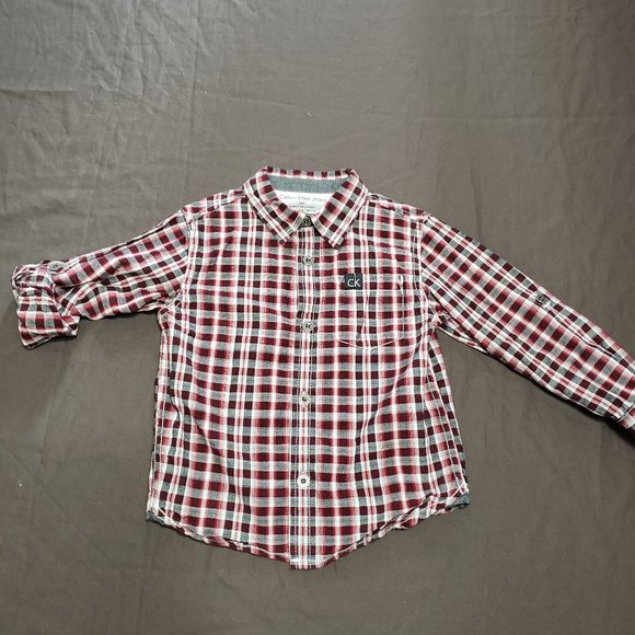 Calvin Klein Jeans Button Up Plaid Flannel Dress Shirt Adjustable Sleeve 24M - Picture 1 of 8